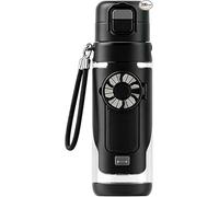 GinnYann 2-in-1 Water Bottle with Built-In Foldable Fan, USB-C Rechargeable 3-Speed Cooling Cup with Straw, Leakproof Portable Fan Water Bottle for Travel Hiking Beach Commute Outdoor Use (Black)