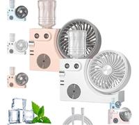 GinnYann 2026 New Portable USB Rechargeable Misting Table Fan, Cooling Air Circulator with Quiet 3-Speed Mist Spray and Water Tank, Adjustable Angle for Office Home Dorm Outdoor Travel (2Pcs*B)
