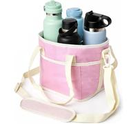 GinnYann 4 Compartment Drink Carrier Bag, Reusable Insulated Drink Holder Bag with Adjustable Shoulder Strap, Anti-Tip Reusable Drink Holder for Travel, Picnic & Outdoor (Pink)