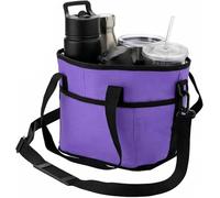 GinnYann 4 Compartment Drink Carrier Bag, Reusable Insulated Drink Holder Bag with Adjustable Shoulder Strap, Anti-Tip Reusable Drink Holder for Travel, Picnic & Outdoor (Purple)