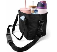 GinnYann 4 Compartment Drink Carrier Bag, Reusable Insulated Drink Holder Bag with Adjustable Shoulder Strap, Anti-Tip Reusable Drink Holder for Travel, Picnic & Outdoor (Black)