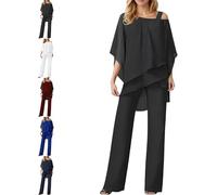 GinnYann Elegant Layered Chiffon Top & Wide-Leg Pants Set, Flowy Women's Irregular Tops High Waisted Wide Leg Pants for Parties (Black,Large)
