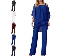 GinnYann Elegant Layered Chiffon Top & Wide-Leg Pants Set, Flowy Women's Irregular Tops High Waisted Wide Leg Pants for Parties (Royal Blue,Medium)