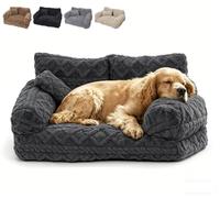 GinnYann Plush Calming Pet Sofa Bed, Removable Washable Cover, Non-Slip Bottom, Soft Flush Pet Couch Bed for Dogs and Cats, Multiple Sizes for Small Medium Large Pets (Dark Grey,L)