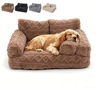 GinnYann Plush Calming Pet Sofa Bed, Removable Washable Cover, Non-Slip Bottom, Soft Flush Pet Couch Bed for Dogs and Cats, Multiple Sizes for Small Medium Large Pets (Khaki,M)