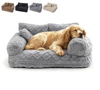 GinnYann Plush Calming Pet Sofa Bed, Removable Washable Cover, Non-Slip Bottom, Soft Flush Pet Couch Bed for Dogs and Cats, Multiple Sizes for Small Medium Large Pets (Light Grey,S)