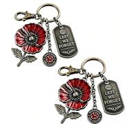 GinnYann Remembrance Poppy Keychain, Lest We Forget Keychain, Fallen Soldier Honor Keepsake Gift (2Pcs)
