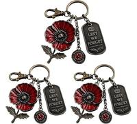 GinnYann Remembrance Poppy Keychain, Lest We Forget Keychain, Fallen Soldier Honor Keepsake Gift (3Pcs)