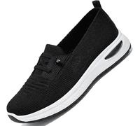 GinnYann Women Trainers Without Laces, Orthopaedic Shoes Summer Breathable Comfortable Soft Mesh Sneakers, Comfortable Wide (Black,Petit)