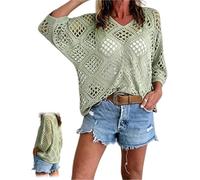 GinnYann Women's Bohemian-Inspired Beige Crochet Top with V-Neck, 2026 Casual Loose Hollow Crochet Tops for Summer Beach (J,4TG)