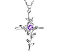 GinoMay Améthyste Collier De Pierres Précieuses Femmes Cadeau D'anniversaire Maman Février Amour Rose Fleur Espoir Feuilles Bijoux 925 En Argent Sterling