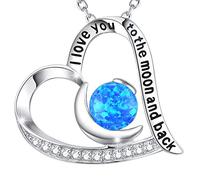 GinoMay Collier opale bleue femme je t'aime à la lune et au dos bijoux cadeaux d'anniversaire maman femme octobre 925 argent