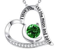 GinoMay émeraude Bijoux Femmes Je t'aime à la Lune et Retour Collier Mai Cadeaux D'anniversaire Maman Femme Argent 925