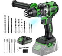 Ginour 100Nm Brushless Perceuse Visseuse Devisseuse Percussion sans fil 21V | avec 1× Batteries 10C 2Ah, 900W Moteur sans Balai pour beton, 21 Accessoires & coffret, 20+3 Couple, 2 Vitesses,13mm Mandrin
