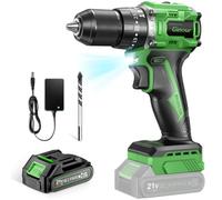 Ginour 50Nm Brushless Perceuse Visseuse Devisseuse Percussion sans fil 21V | avec 1×2Ah Batteries, compatible avec Makita 18V, 800W Moteur sans Balai, 23+3 Couple, 2 Vitesses,10mm Mandrin, pour beton