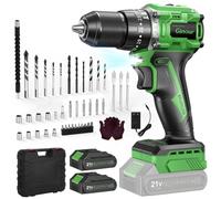Ginour 50Nm Brushless Perceuse Visseuse Devisseuse Percussion sans fil 21V | avec 2 Batteries 2Ah, 800W Moteur sans Balai pour beton, 47 Accessoires & coffret, 23+3 Couple, 2 Vitesses,10mm Mandrin LED