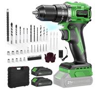 Ginour Brushless Perceuse-Visseuse à Percussion sans fil 50Nm, 21V Visseuse Devisseuse avec 2 Batteries 2Ah, 800W Moteur sans Balai, 47 Accessoires & coffret, 23+3 Couple, 2 Vitesses,10mm Mandrin LED