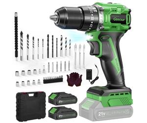 Ginour Brushless Perceuse-Visseuse à Percussion sans fil 50Nm, 21V Visseuse Devisseuse avec 2 Batteries 2Ah, 800W Moteur sans Balai, 47 Accessoires & coffret, 23+3 Couple, 2 Vitesses,10mm Mandrin LED