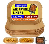 GINOYA Lot de 120 doublures de friteuse à air pour panier double, jetables, anti-adhésives et résistantes à la graisse pour Ninja DZ201/DZ401/DZ550, Instant Vortex, COSORI et plus encore, parfaits