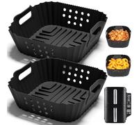 GINOYA Lot de 2 doublures de friteuse à air comprimé Ninja Foodi SL300UK - Accessoires en silicone avec découpe latérale pour friteuse à air numérique double zone Ninja Foodi AF300UKAirfriteuse - Noir