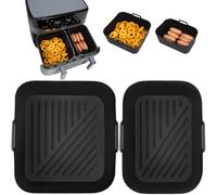 GINOYA Lot de 2 doublures en silicone pour friteuse à air Tefal XXL Dual Easy Fry - 11 L - Antiadhésifs et réutilisables - Pour double tiroir Tefal - 6,5 L/4,5 l - Plateaux en silicone pour EY942BG0