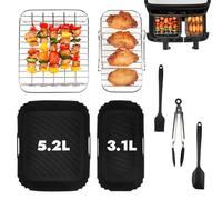 GINOYA Lot de 7 Accessoires pour Friteuse Moulinex Air Fryer Deux Compartiments 5,2 L/3,1 L EZ901820, doublures et support, spatule, pince de cuisine, brosse à huile