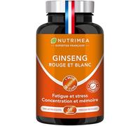 GINSENG - 2200 mg - Ginseng Rouge BIO et Blanc - Extrait 5:1 Titré à 15% en Ginsénosides - Réduction de la Fatigue - Aide à la Concentration - 60 Gélules Vegan - Nutrimea - Fabriqué en France