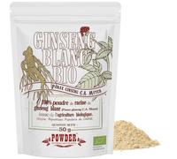 GINSENG BLANC BIO EN POUDRE * 25 portions/Ginseng blanc en poudre 50g * Adaptogéne, énergie, vitalité, antifatigue, équilibre nerveux, libido * Garantie Satisfait ou Rembours * Fabriqué en France