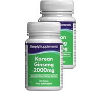 Ginseng Coréen Panax 2000mg | 360 Comprimés (180 +180) |Adapté aux Végétaliens |Jusqu’à 6 mois de bienfaits |SimplySupplements