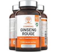 Ginseng Rouge de Corée Panax - Extra Fort 12 500 mg - 60 Gélules - Extrait de Racine de Ginseng avec 20% de Ginsénosides - Vegan