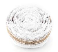 Ginyia Rouleau De Jute, 10m De Ruban Blanc Crochet De Jute Naturel avec Dentelle en Forme De Coeur, Toile De Jute De 6 cm De Largeur pour Toile De Jute pour Mariage De Noël