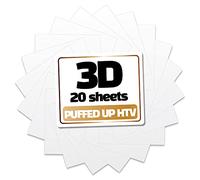 GIO-FLEX Lot de 20 feuilles de vinyle 3D pour transfert de chaleur - 25,4 x 30,5 cm - Blanc - HTV - Vinyle adhésif - Transfert thermocollant - Impression à chaud - Pour t-shirt