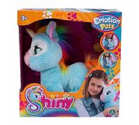 Giochi Preziosi Emotion Pets, Shiny Peluche Licorne, Jeux Enfants 3 Ans +, Peluche Interactive avec Brosse et 2 Pinces Colorées Inclus, Couleur Bleu et Crinière et Queue Couleur Arc-en-Ciel