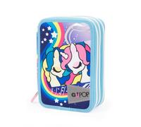 Giochi Preziosi Go Pop Étui Triple Licorne avec 3 Fermetures éclair et 3 Compartiments, avec Crayons, Stylets, Crayons, Gomme, Ciseaux, règle et Taille-Crayon, Multicolore, Go Pop