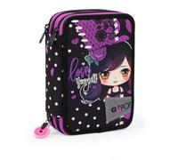 Giochi Preziosi Go Pop Love Dark Trousse Triple avec 3 Fermetures éclair et 3 Compartiments, avec Crayons, Stylets, Crayons, Gomme, Ciseaux, règle et Taille-Crayon, Multicolore, Go Pop