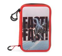 Giochi Preziosi Jurassic Word Trousse triple école avec 3 fermetures éclair et 3 compartiments, contient 18 crayons de couleur, 18 marqueurs et autres objets pratiques pour l'école 13 l x 19,5 h x 6,5