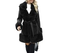 Giolshon Femmes Faux Cuir Veste De Fourrure Longue Ceinture À Capuche Moto Parka Manteau Épaissir Sherpa Polaire Outwear 241 Noir XXL