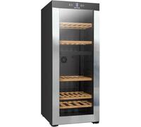 GIONA Cave à vin 2 températures CVG80CF2T - 80 bouteilles, double zone, froid ventilé, noir, 5 clayettes bois, classe G