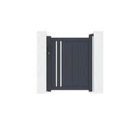 GIONA - Portillon Aluminium - 104 x 115,6 cm - 1,04 m x 1,16 m 1,21 m² - Gris Anthracite RAL 7016 - Design Ajouré Lignes Verticales - Résistance Vent 55 km/h - Kit Complet Serrure Barillet
