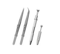 GIONAR Lot de 2 pinces à épiler en acier inoxydable avec pince à boule de piercing, pinces à épiler Prong et support diamant, outil de précision pour la fabrication de bijoux et la réparation