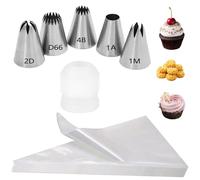 GIONAR Lot de 20 poches à douille jetables et 1 convertisseur en acier inoxydable (2D, 4B, 1A, 1M, D66), pour churros, macarons, bouffées, décoration de gâteaux, biscuits