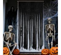 GIONAR Lot de 3 rideaux de porte d'Halloween noirs - 165 x 99 cm - Gaze effrayante pour décoration de porte - Tissu effrayant pour fête d'Halloween - Maison hantée
