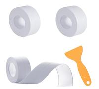 GIONAR Lot de 3 rouleaux de ruban d'étanchéité pour salle de bain, 38 mm x 3,2 m, blanc avec outil d'étanchéité, mastic anti-moisissure, ruban d'étanchéité simple pour toilettes, douche, mur, coin
