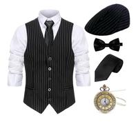 Gionforsy Costume des années 1920 pour homme - Ensemble d'accessoires de costume de gangster des années 20 avec chapeau, bretelles, nœud papillon (rayures noires, taille L)