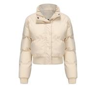 GIOPSQ Doudoune courte femme pour automne hiver, col montant, manches longues, manteau chaud ample décontracté trench en cuir/D/L