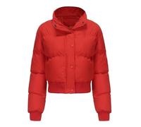 GIOPSQ Doudoune courte femme pour automne hiver, col montant, manches longues, manteau chaud ample décontracté trench en cuir/F/L
