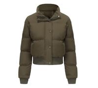 GIOPSQ Doudoune courte femme pour automne hiver, col montant, manches longues, manteau chaud ample décontracté trench en cuir/E/L