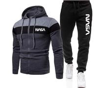 GIOPSQ Ensemble de survêtement pour hommes Jogging Suit NASA Hooded Zip Jacket + Pants sportswear Joggeurs/E/XXL