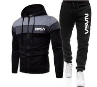 GIOPSQ Ensemble de survêtement pour hommes Jogging Suit NASA Hooded Zip Jacket + Pants sportswear Joggeurs/C/L