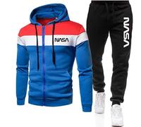 GIOPSQ Ensemble de survêtement pour hommes Jogging Suit NASA Hooded Zip Jacket + Pants sportswear Joggeurs/A/M